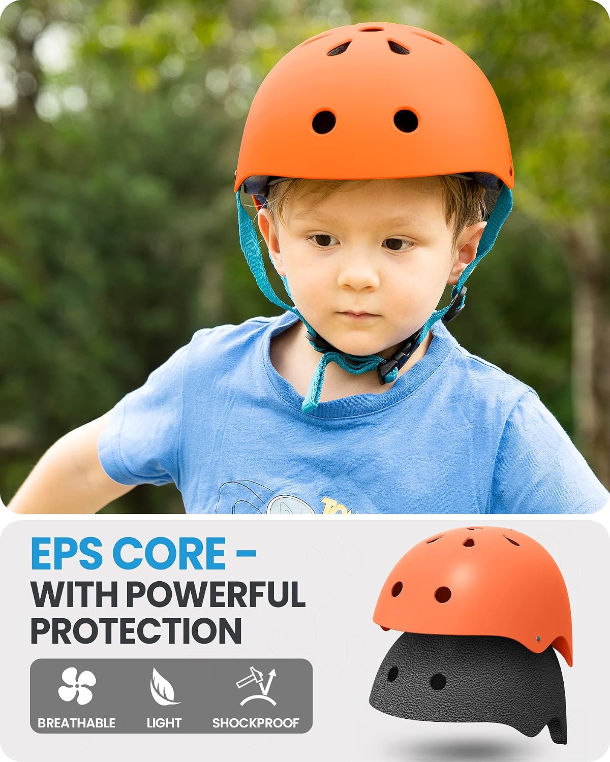 Kids Bike Helmet, Adjustable for Cycling & Skating | ABS shell + EPS foam, Breathable washable liners, CPSC certified, Adjustable dial & strap, Toddler to youth fit