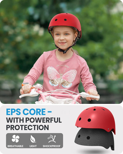 Kids Bike Helmet, Adjustable for Cycling & Skating | ABS shell + EPS foam, Breathable washable liners, CPSC certified, Adjustable dial & strap, Toddler to youth fit
