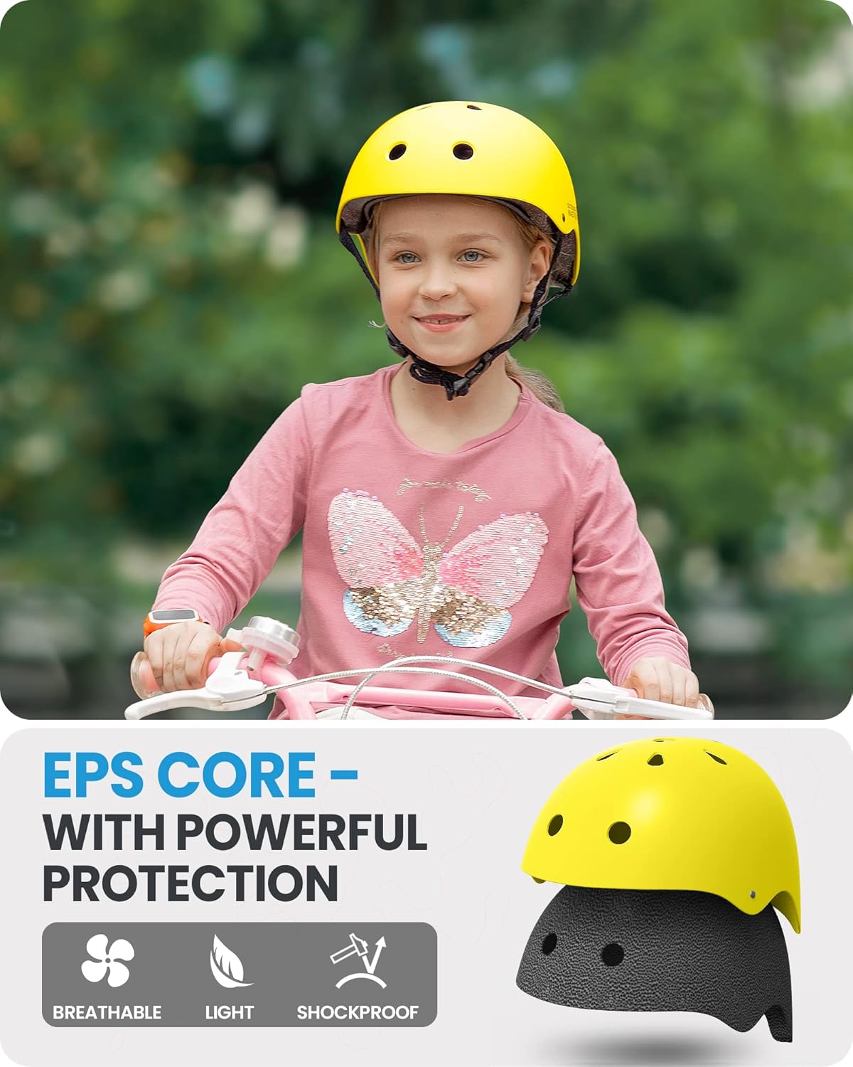 Kids Bike Helmet, Adjustable for Cycling & Skating | ABS shell + EPS foam, Breathable washable liners, CPSC certified, Adjustable dial & strap, Toddler to youth fit