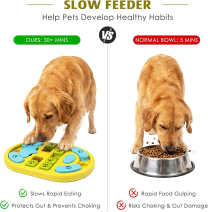 Dog Puzzle Toy, Interactive Treat Dispensing Toys, Yellow | Dog Enrichment Toys, IQ Training & Mental Stimulation, Non-Slip Slow Feeder, For Puppies Small Medium Large Dogs Cats