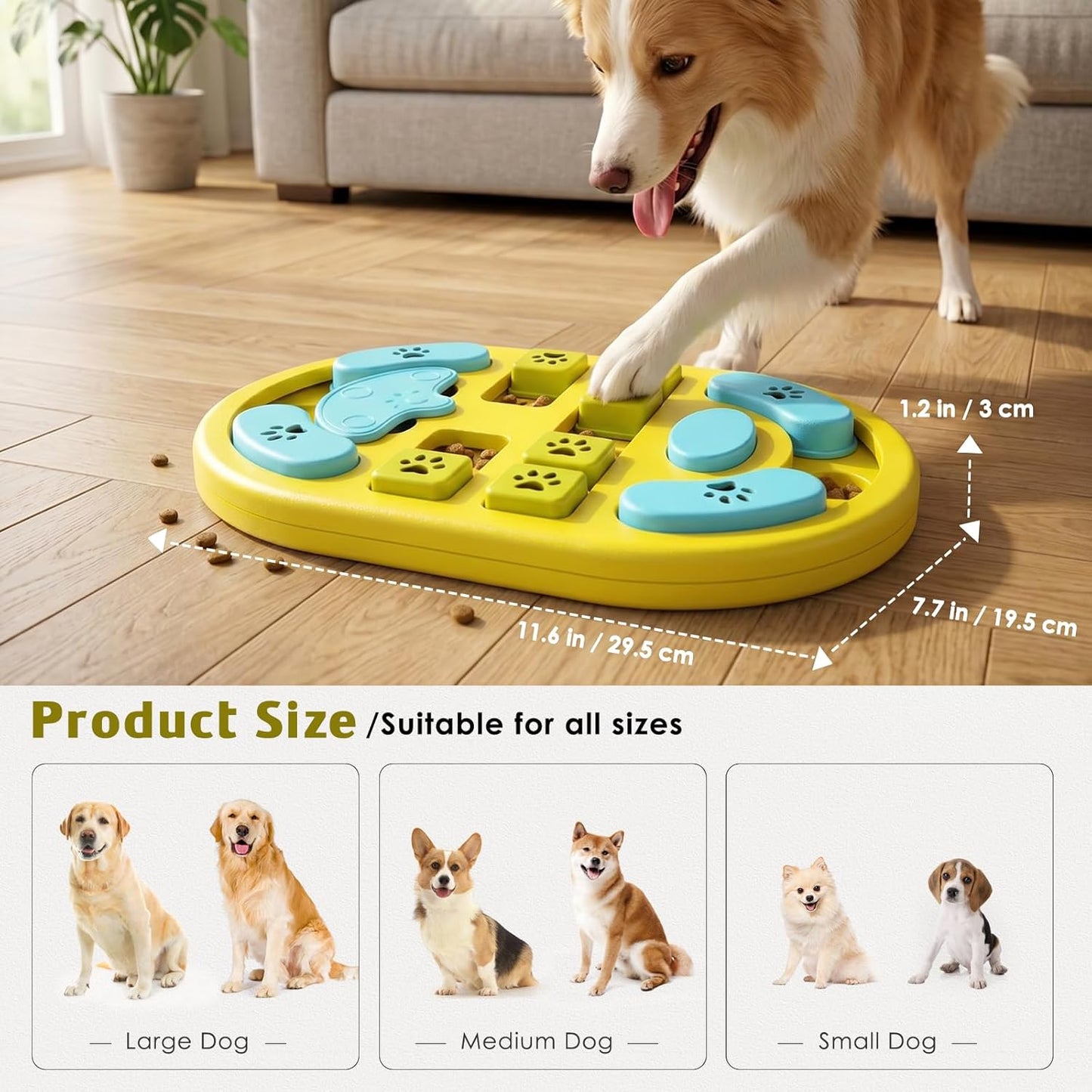 Dog Puzzle Toy, Interactive Treat Dispensing Toys, Yellow | Dog Enrichment Toys, IQ Training & Mental Stimulation, Non-Slip Slow Feeder, For Puppies Small Medium Large Dogs Cats