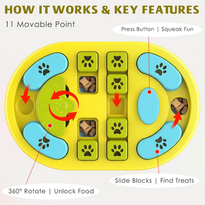 Dog Puzzle Toy, Interactive Treat Dispensing Toys, Yellow | Dog Enrichment Toys, IQ Training & Mental Stimulation, Non-Slip Slow Feeder, For Puppies Small Medium Large Dogs Cats