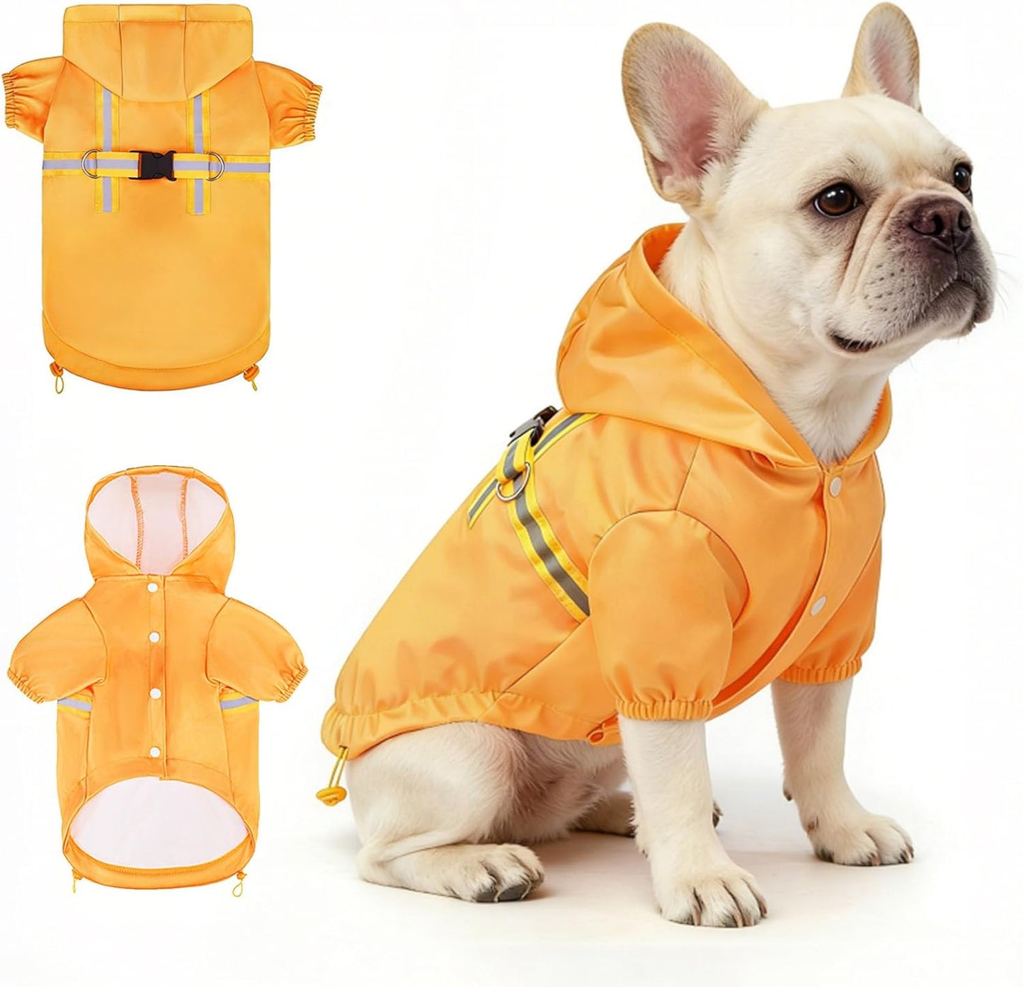 Dog Raincoats for Medium Dogs, Waterproof Rain Jacket with Hood | Puppy rain jacket with Harness, Reflective Poncho with Harness Built in, Rain Gear Clothes with Hat for Boy Girl, Yellow M