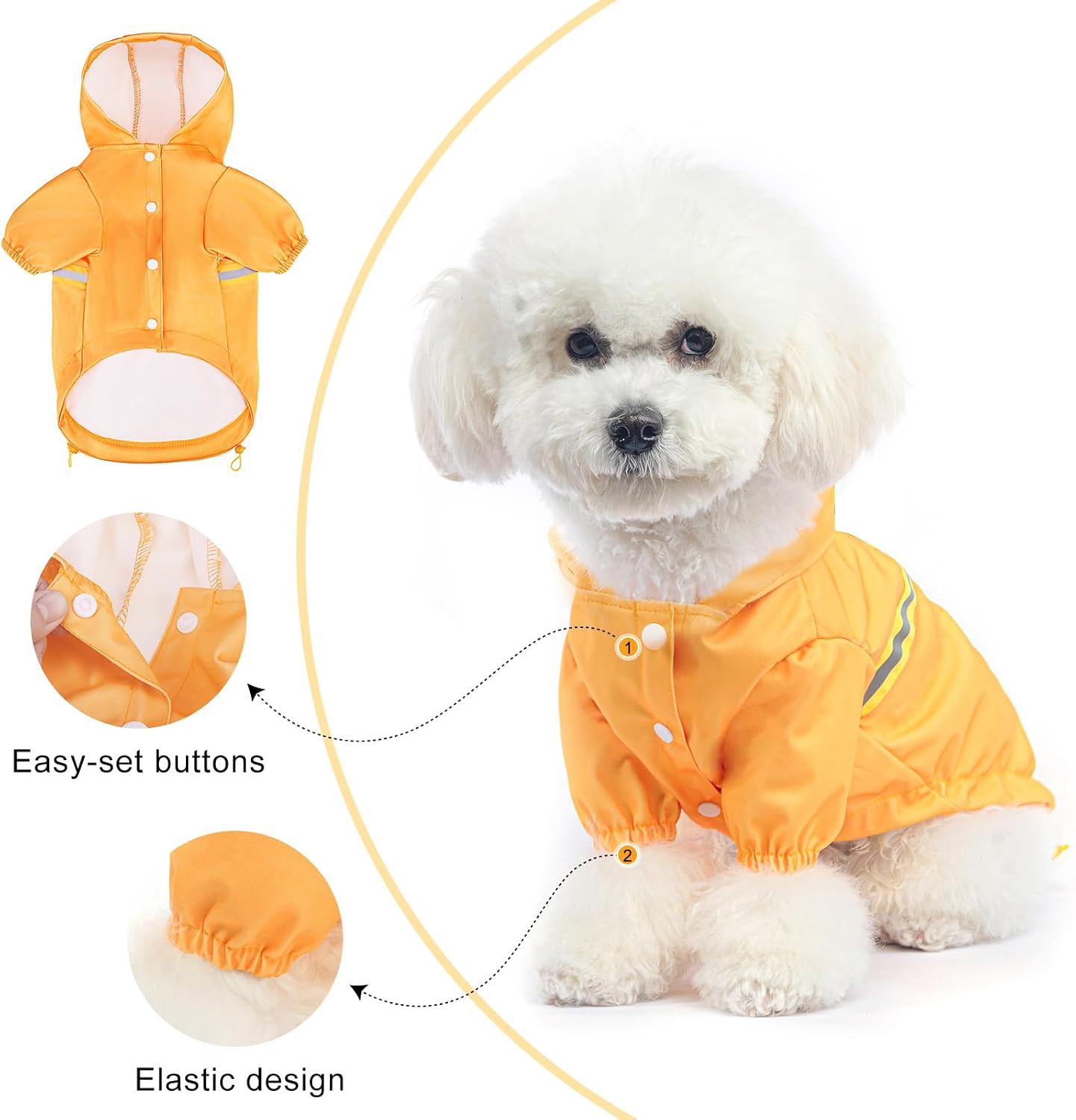 Dog Raincoats for Medium Dogs, Waterproof Rain Jacket with Hood | Puppy rain jacket with Harness, Reflective Poncho with Harness Built in, Rain Gear Clothes with Hat for Boy Girl, Yellow M