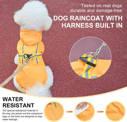 Dog Raincoats for Medium Dogs, Waterproof Rain Jacket with Hood | Puppy rain jacket with Harness, Reflective Poncho with Harness Built in, Rain Gear Clothes with Hat for Boy Girl, Yellow M