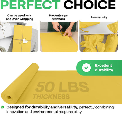 Yellow Kraft Paper Roll 12" x 1200" (100 feet) with Cutter - USA-Made Wrapping Paper for Packing, Moving, Shipping & Crafts/Arts - 100% Recyclable Natural Craft Material | Wrapping Paper for Packing, Moving, Shipping & Crafts/Arts - 100% Recyclable