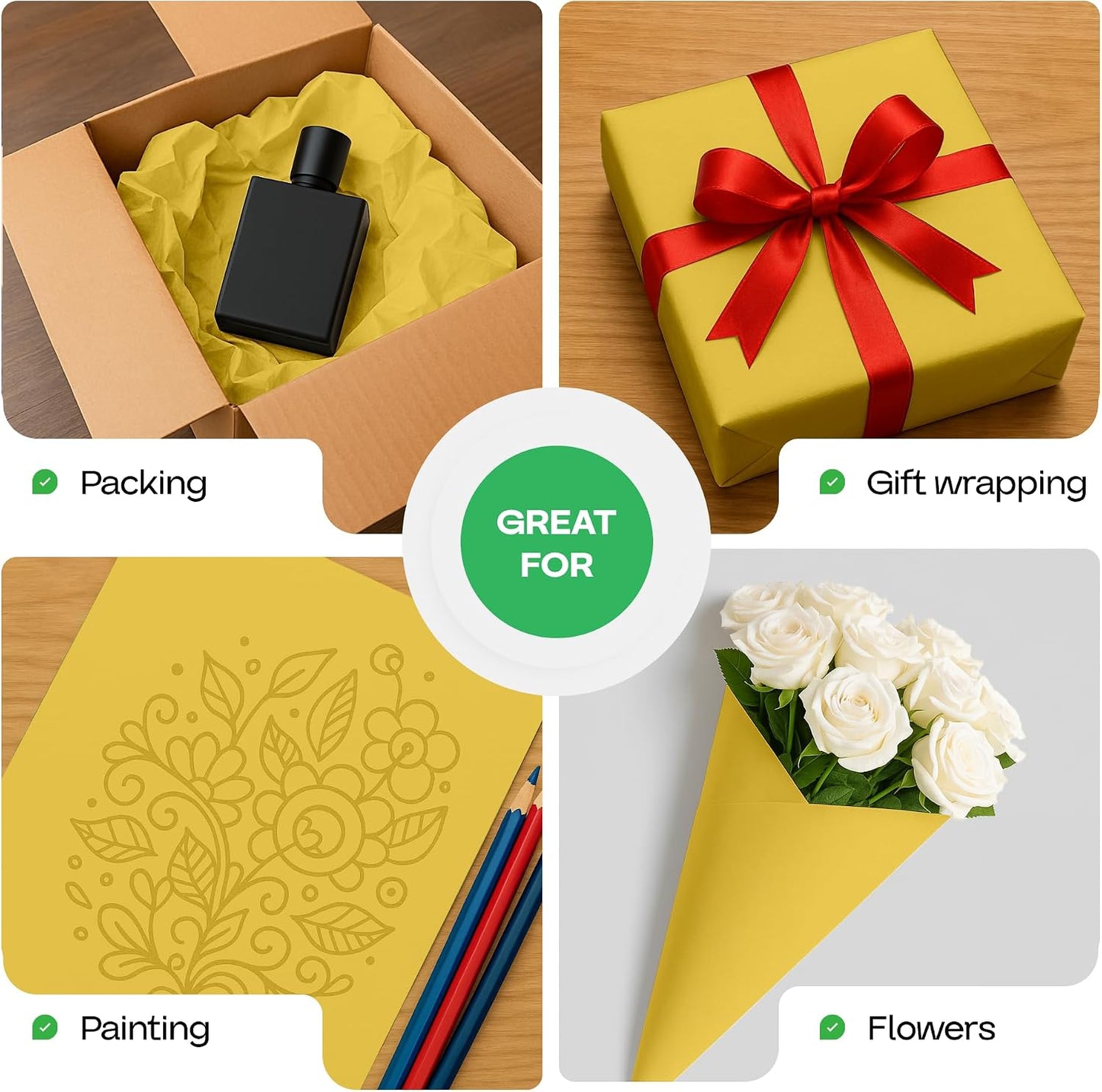 Yellow Kraft Paper Roll 12" x 1200" (100 feet) with Cutter - USA-Made Wrapping Paper for Packing, Moving, Shipping & Crafts/Arts - 100% Recyclable Natural Craft Material | Wrapping Paper for Packing, Moving, Shipping & Crafts/Arts - 100% Recyclable