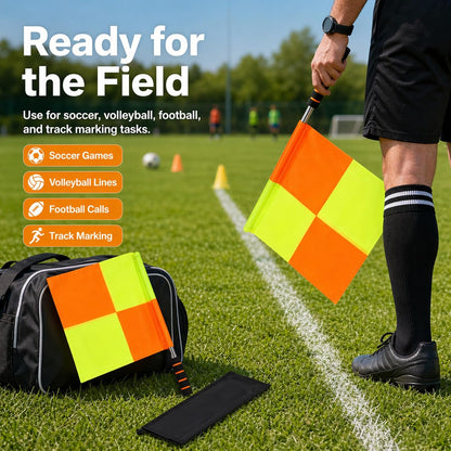 Soccer Referee Flags 2 Pack, 18 in Linesman Flags with Storage Bag | 2 soccer referee linesman flags with 18 in handles, orange yellow panels, ABS foam grips and storage bag