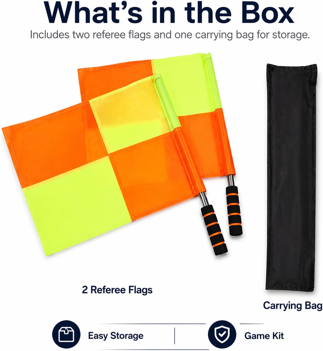 Soccer Referee Flags 2 Pack, 18 in Linesman Flags with Storage Bag | 2 soccer referee linesman flags with 18 in handles, orange yellow panels, ABS foam grips and storage bag