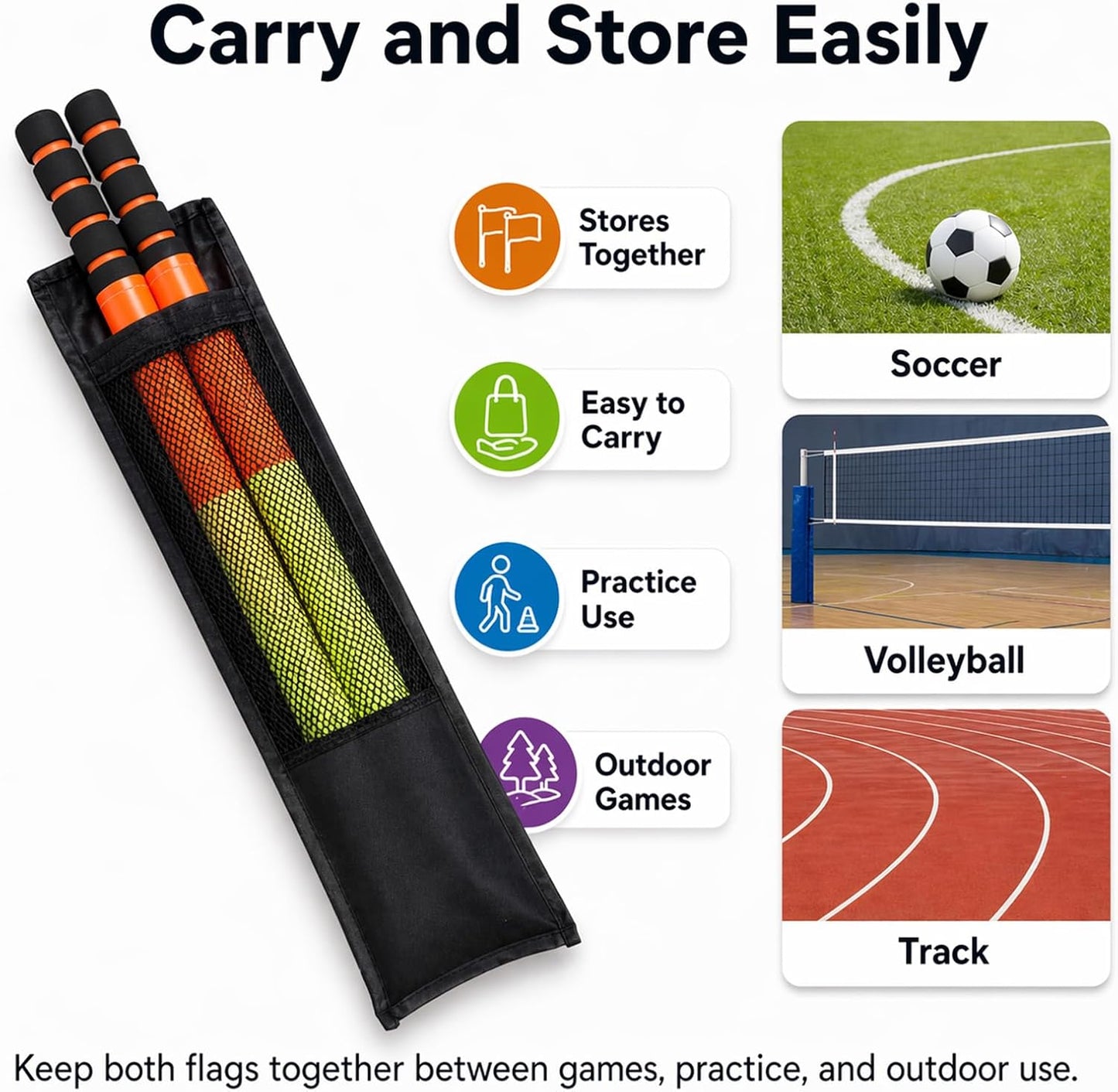 Soccer Referee Flags 2 Pack, 18 in Linesman Flags with Storage Bag | 2 soccer referee linesman flags with 18 in handles, orange yellow panels, ABS foam grips and storage bag