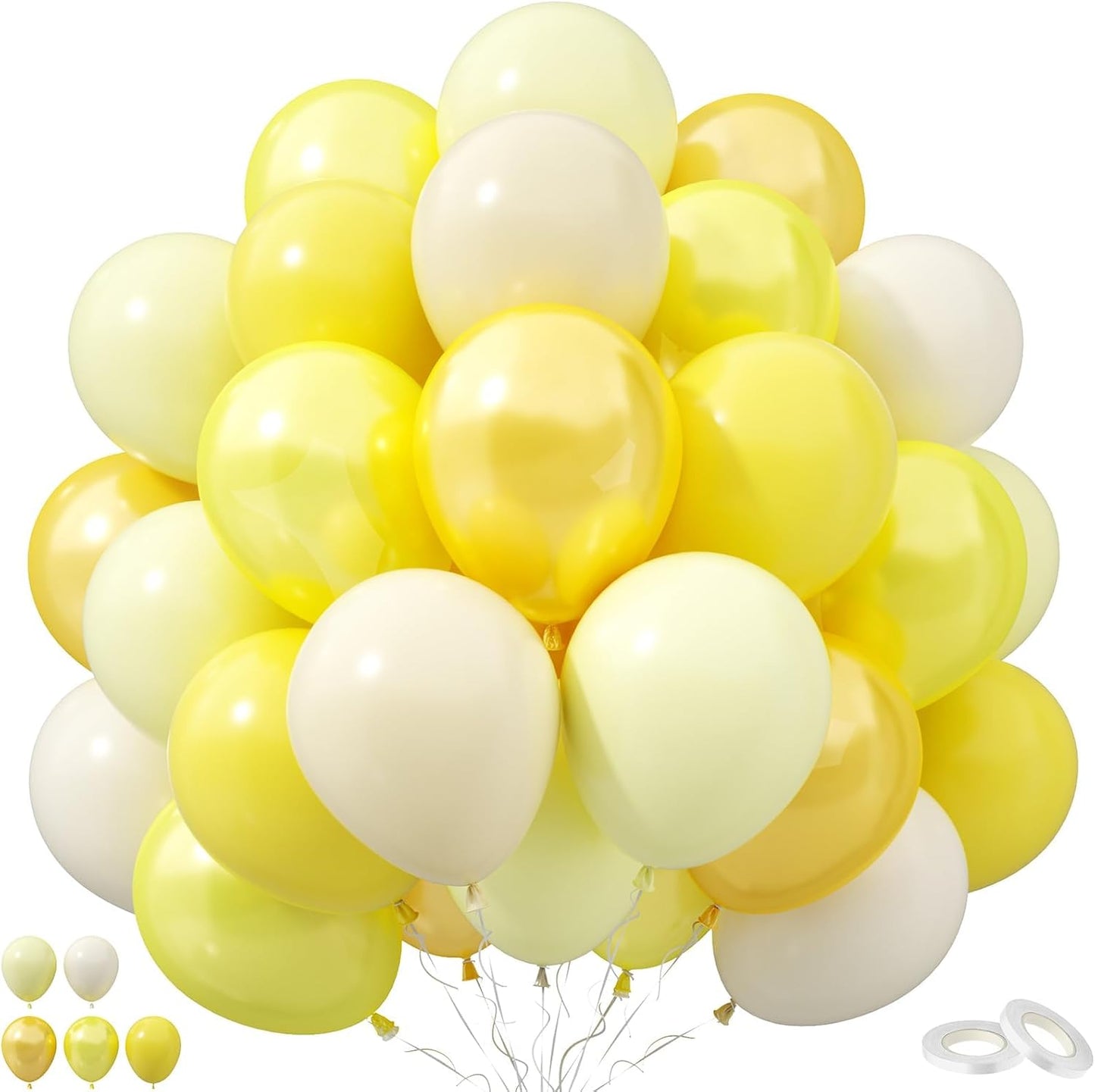 Pastel Yellow Balloons, 52 PCS 12 Inch Double-Stuff Light Yellow and Sand White Balloons, Pearl Yellow Sand White Latex Balloon for Birthday Baby Shower Bee Bridal Wedding Lemon Party Decorations