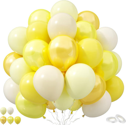 Pastel Yellow Balloons, 52 PCS 12 Inch Double-Stuff Light Yellow and Sand White Balloons, Pearl Yellow Sand White Latex Balloon for Birthday Baby Shower Bee Bridal Wedding Lemon Party Decorations