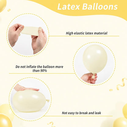 Pastel Yellow Balloons, 52 PCS 12 Inch Double-Stuff Light Yellow and Sand White Balloons, Pearl Yellow Sand White Latex Balloon for Birthday Baby Shower Bee Bridal Wedding Lemon Party Decorations