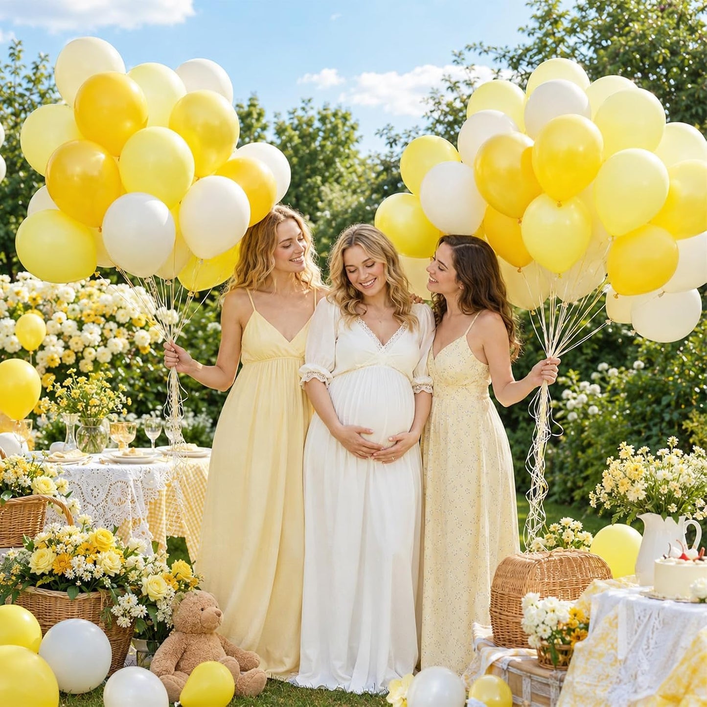 Pastel Yellow Balloons, 52 PCS 12 Inch Double-Stuff Light Yellow and Sand White Balloons, Pearl Yellow Sand White Latex Balloon for Birthday Baby Shower Bee Bridal Wedding Lemon Party Decorations