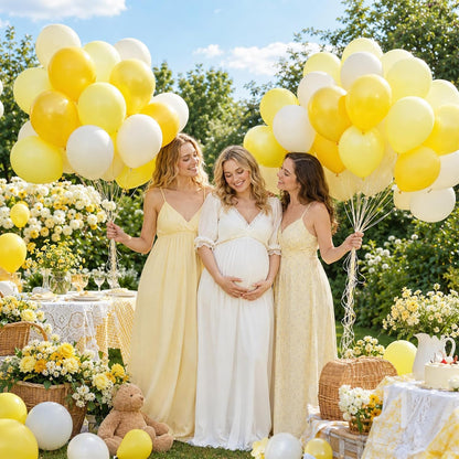 Pastel Yellow Balloons, 52 PCS 12 Inch Double-Stuff Light Yellow and Sand White Balloons, Pearl Yellow Sand White Latex Balloon for Birthday Baby Shower Bee Bridal Wedding Lemon Party Decorations