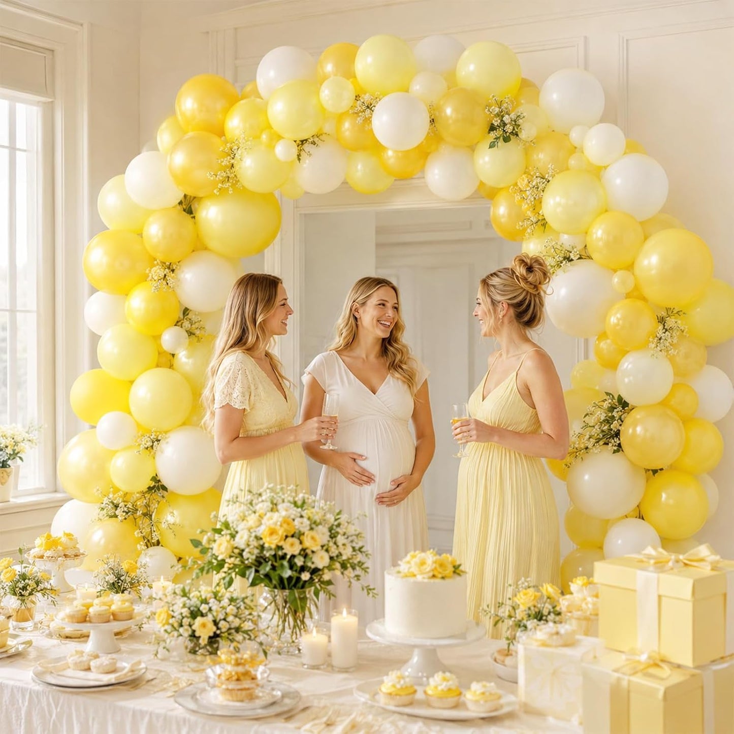 Pastel Yellow Balloons, 52 PCS 12 Inch Double-Stuff Light Yellow and Sand White Balloons, Pearl Yellow Sand White Latex Balloon for Birthday Baby Shower Bee Bridal Wedding Lemon Party Decorations