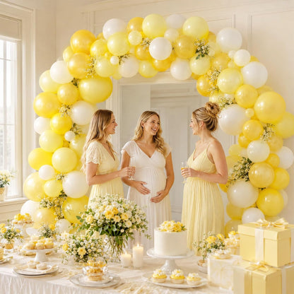 Pastel Yellow Balloons, 52 PCS 12 Inch Double-Stuff Light Yellow and Sand White Balloons, Pearl Yellow Sand White Latex Balloon for Birthday Baby Shower Bee Bridal Wedding Lemon Party Decorations