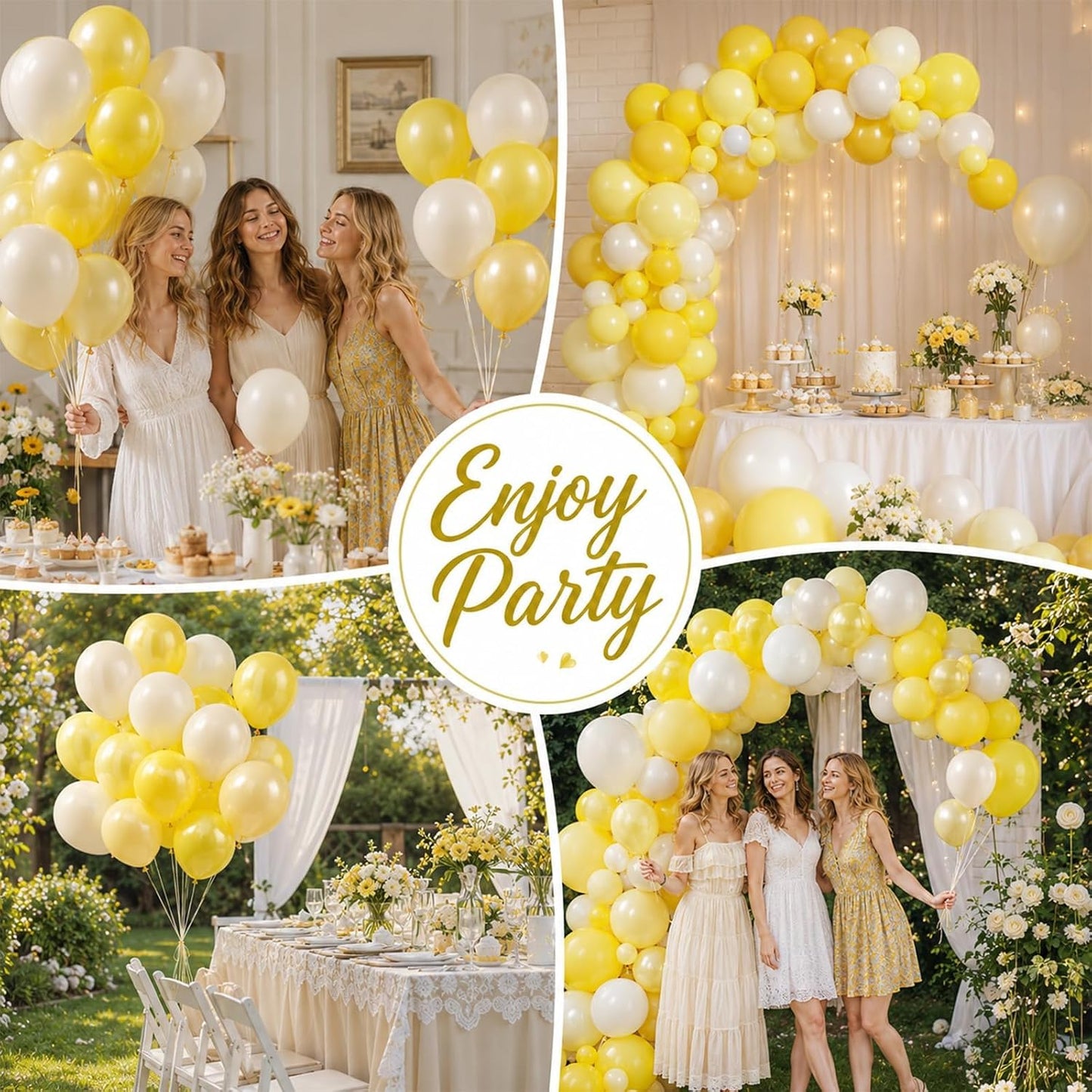 Pastel Yellow Balloons, 52 PCS 12 Inch Double-Stuff Light Yellow and Sand White Balloons, Pearl Yellow Sand White Latex Balloon for Birthday Baby Shower Bee Bridal Wedding Lemon Party Decorations