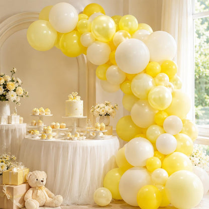 Pastel Yellow Balloons, 52 PCS 12 Inch Double-Stuff Light Yellow and Sand White Balloons, Pearl Yellow Sand White Latex Balloon for Birthday Baby Shower Bee Bridal Wedding Lemon Party Decorations