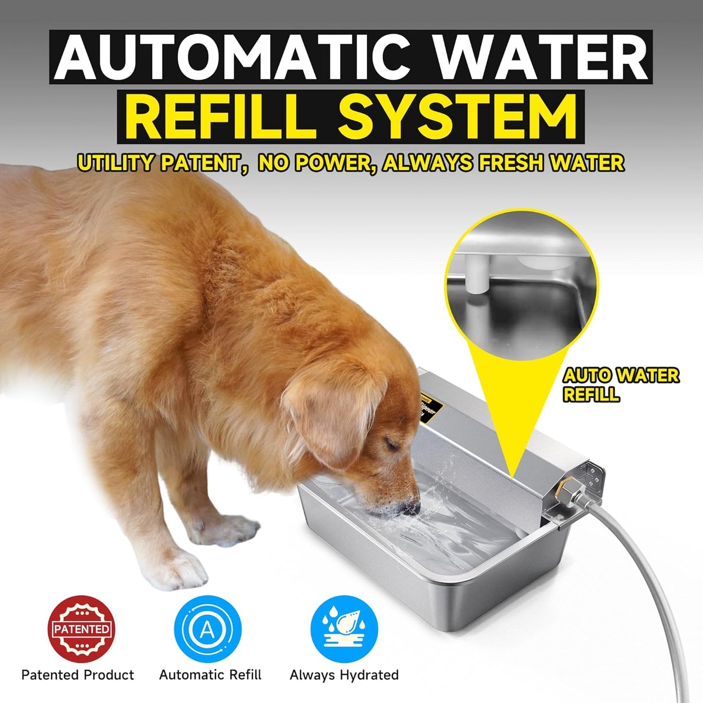Automatic Water Dispenser for Dogs, 2 Gallon 304 Stainless Steel Large Dog Water Bowl Dispenser for Indoor/Outdoor, Pets & Livestock Self-Filling Waterer, Fits GHT 3/4" Faucet, Easy to Clean