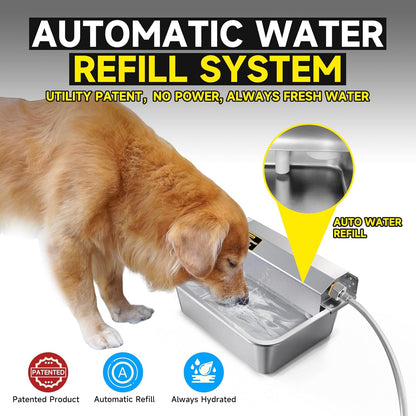 Automatic Water Dispenser for Dogs, 2 Gallon 304 Stainless Steel Large Dog Water Bowl Dispenser for Indoor/Outdoor, Pets & Livestock Self-Filling Waterer, Fits GHT 3/4" Faucet, Easy to Clean