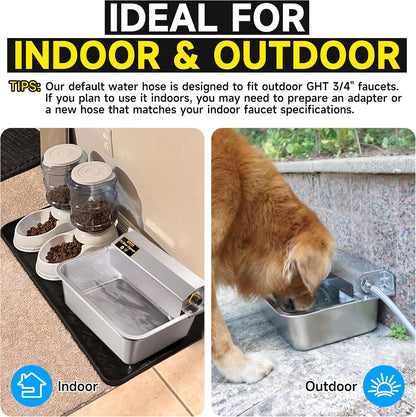 Automatic Water Dispenser for Dogs, 2 Gallon 304 Stainless Steel Large Dog Water Bowl Dispenser for Indoor/Outdoor, Pets & Livestock Self-Filling Waterer, Fits GHT 3/4" Faucet, Easy to Clean