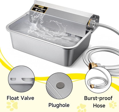 Automatic Water Dispenser for Dogs, 2 Gallon 304 Stainless Steel Large Dog Water Bowl Dispenser for Indoor/Outdoor, Pets & Livestock Self-Filling Waterer, Fits GHT 3/4" Faucet, Easy to Clean