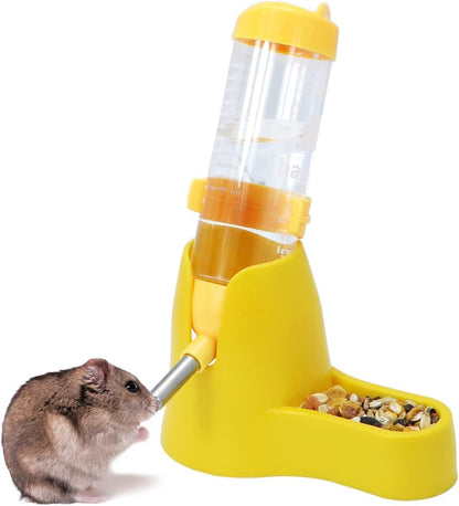 Hamster Hanging Water Bottle Pet 3 in 1 Auto Dispenser with Base for Dwarf Hamster Mouse Rat Hedgehog (125ML,Yellow)