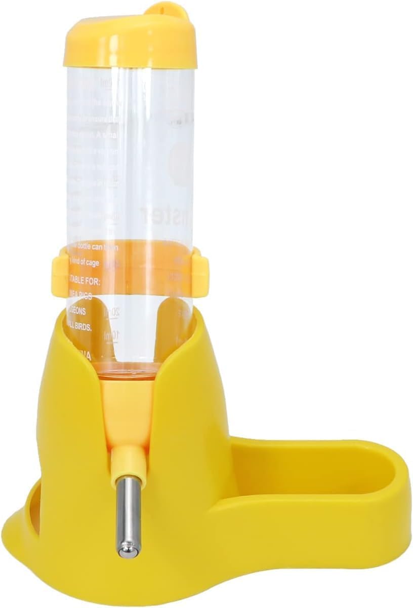 Hamster Hanging Water Bottle Pet 3 in 1 Auto Dispenser with Base for Dwarf Hamster Mouse Rat Hedgehog (125ML,Yellow)