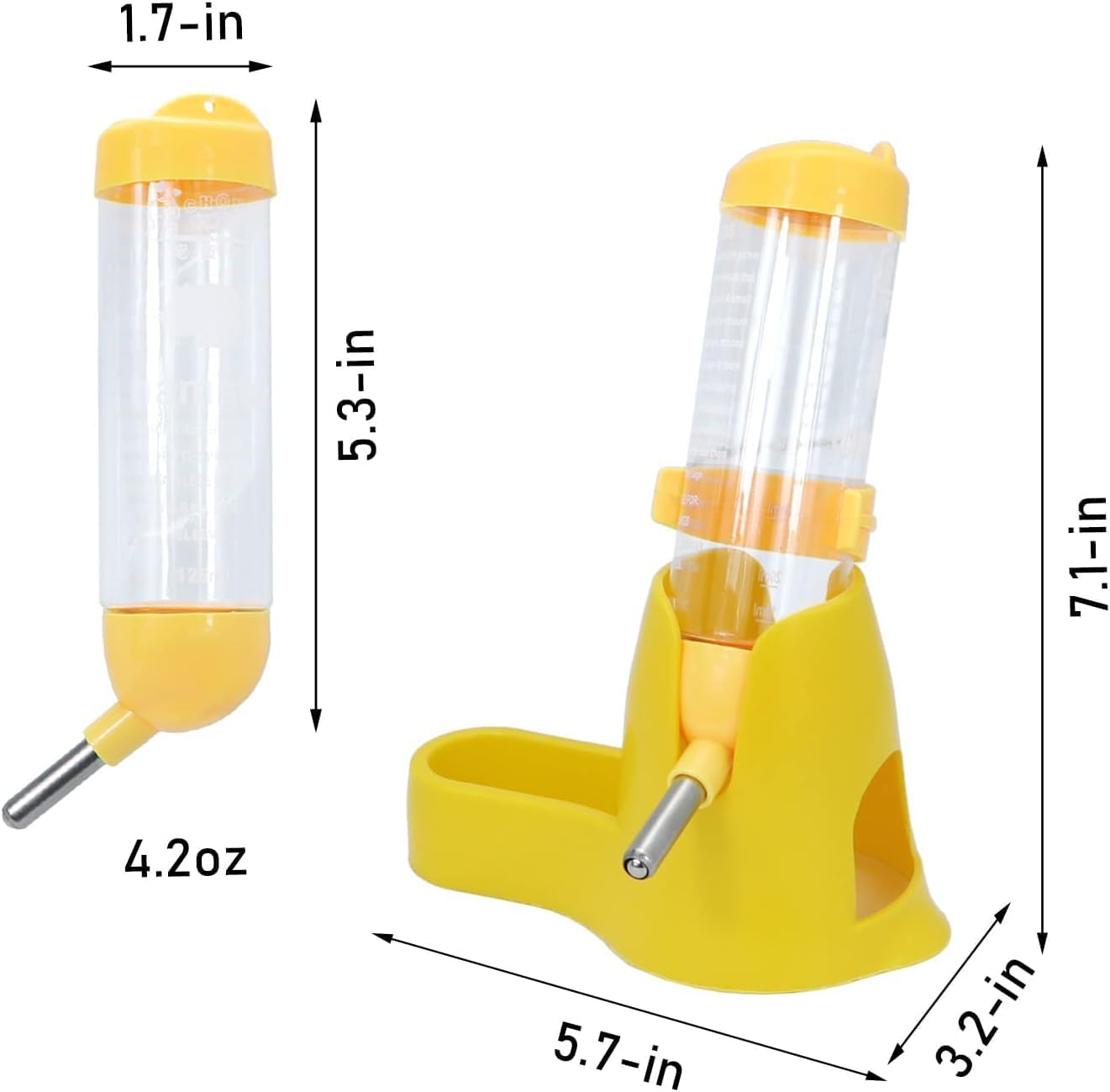 Hamster Hanging Water Bottle Pet 3 in 1 Auto Dispenser with Base for Dwarf Hamster Mouse Rat Hedgehog (125ML,Yellow)