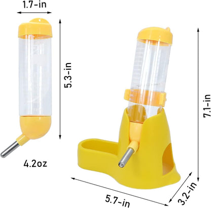 Hamster Hanging Water Bottle Pet 3 in 1 Auto Dispenser with Base for Dwarf Hamster Mouse Rat Hedgehog (125ML,Yellow)