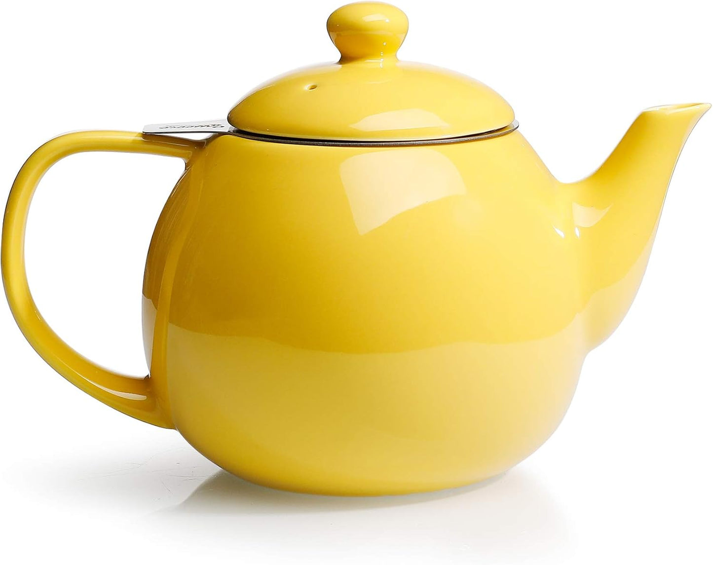 Teapot, Porcelain Tea Pot with Stainless Steel Infuser, Blooming & Loose Leaf Teapot - 27 ounce, Yellow