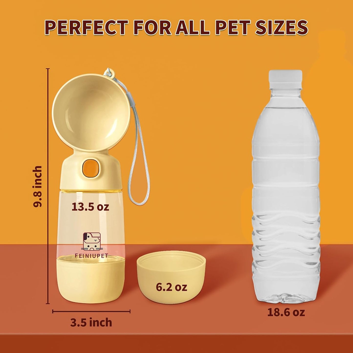 Dog Water Bottle with Food Container, 2-in-1 Cat & Small Dog Water Bottle Portable for Walking, Hiking, Travel - Yellow