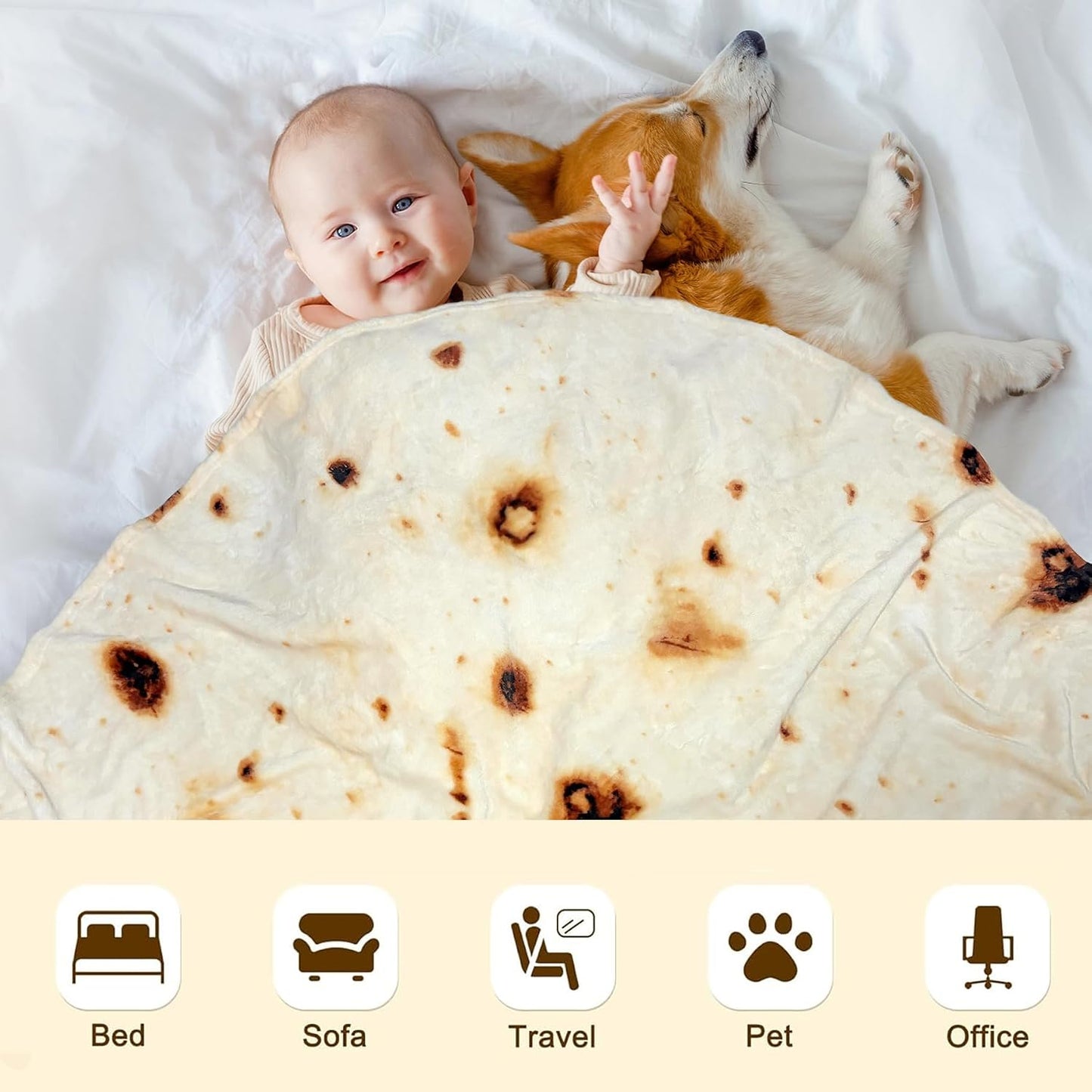 Burritos Tortilla Swaddle Blanket Baby for Toddler Newborn, 285 GSM Soft Flannel Taco Wrap Blanket Funny Gifts for Baby Shower Boys Girls, 36 inch