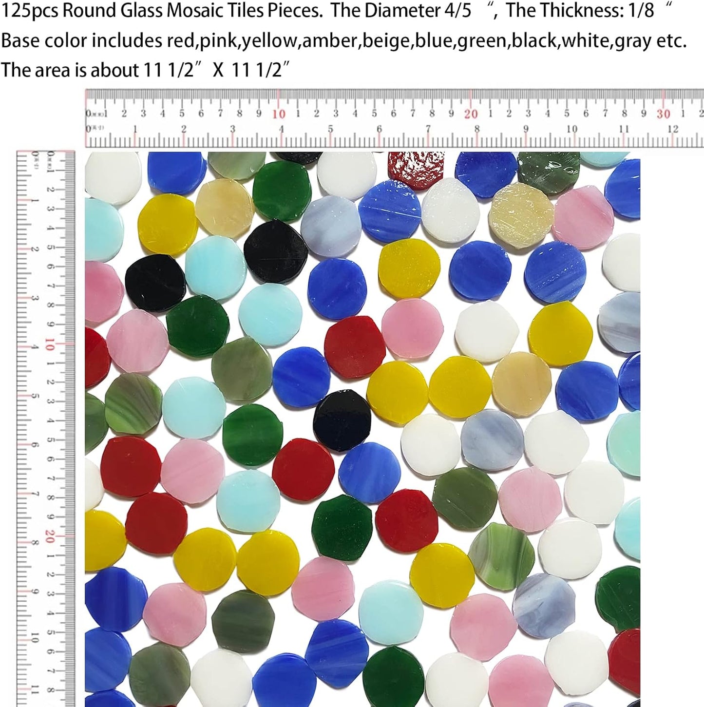 4/5" Magic Iridescent Round Circle Glass Mosaic Tiles for Crafts 125 Pieces, Stained Glass Supplies Mosaic Kit for Adults