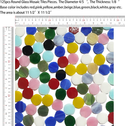 4/5" Magic Iridescent Round Circle Glass Mosaic Tiles for Crafts 125 Pieces, Stained Glass Supplies Mosaic Kit for Adults