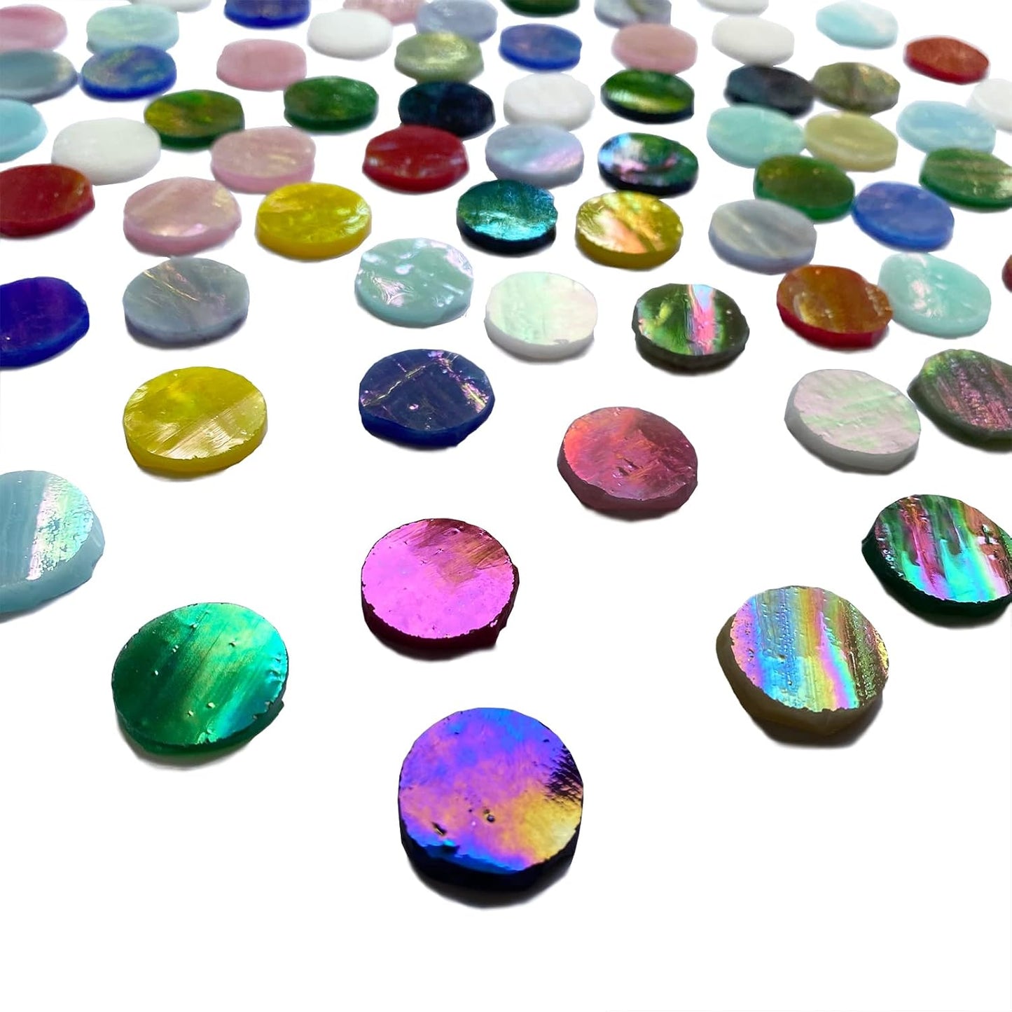 4/5" Magic Iridescent Round Circle Glass Mosaic Tiles for Crafts 125 Pieces, Stained Glass Supplies Mosaic Kit for Adults