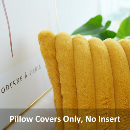 Faux Fur Plush Throw Pillow Covers, Mustard Yellow, 24 x 24-Inch | Pack of 2, Couch Cushion Case, Soft Pillowcases, Decorative
