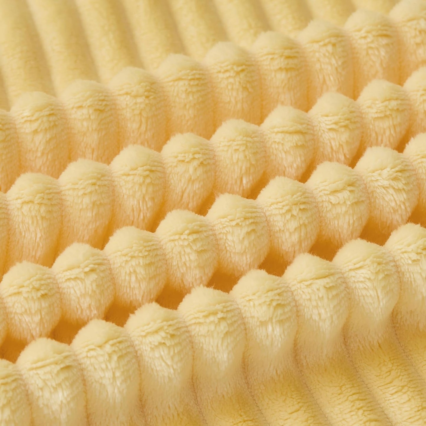 Light Yellow Fleece Throw Blanket, 300GSM Soft Warm Cozy Fluffy Throw for Babys & Pets, Stripe Pattern 50"x40", All Season Sofa Bed Blanket for Home Decor