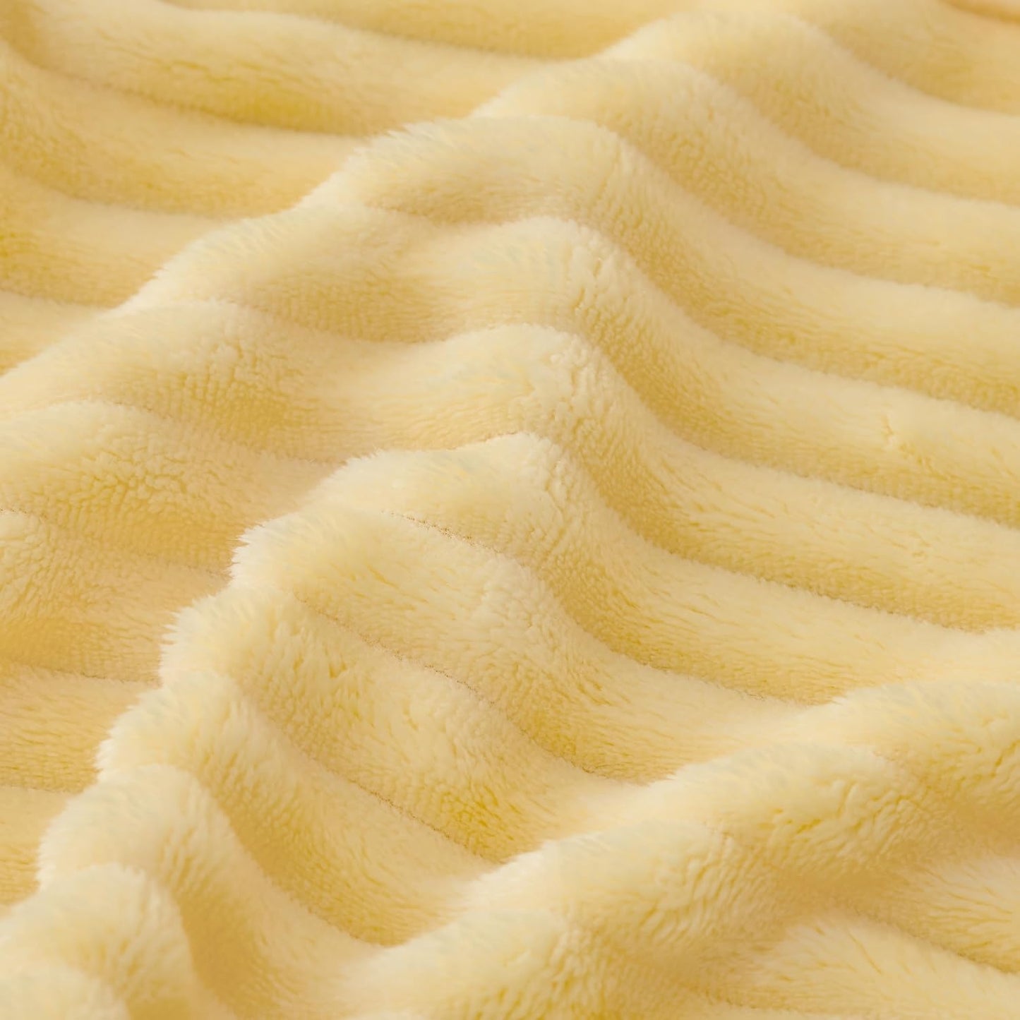 Light Yellow Fleece Throw Blanket, 300GSM Soft Warm Cozy Fluffy Throw for Babys & Pets, Stripe Pattern 50"x40", All Season Sofa Bed Blanket for Home Decor