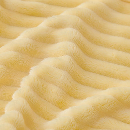 Light Yellow Fleece Throw Blanket, 300GSM Soft Warm Cozy Fluffy Throw for Babys & Pets, Stripe Pattern 50"x40", All Season Sofa Bed Blanket for Home Decor