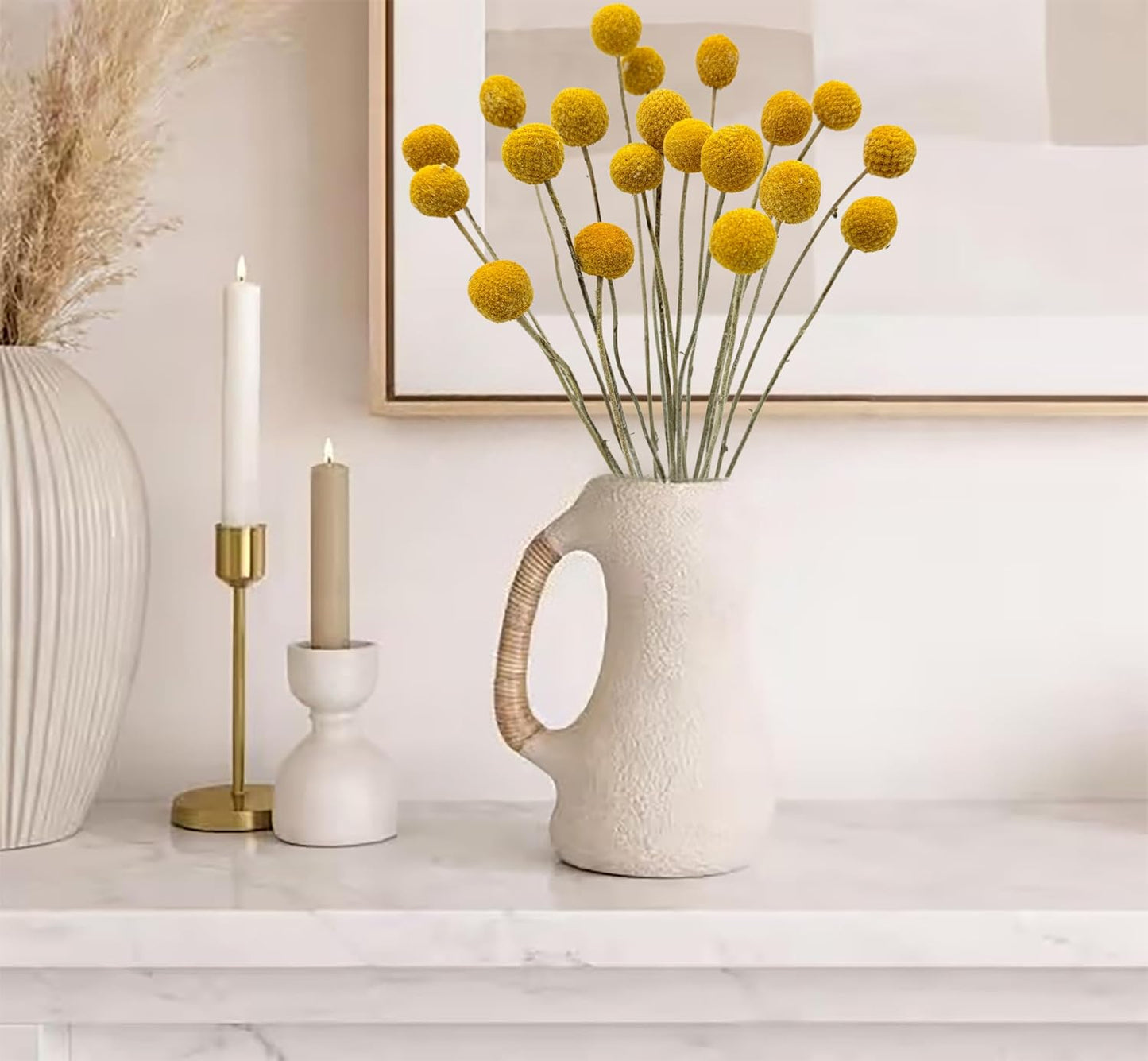 20PCS Natural Dried Flowers Craspedia Billy Balls Flowers Yellow 3cm Dried Craspedia Flowers Billy Buttons Floral Bouquet for Flower Arrangements Wedding Home Tall Vase Decor Fall Autumn