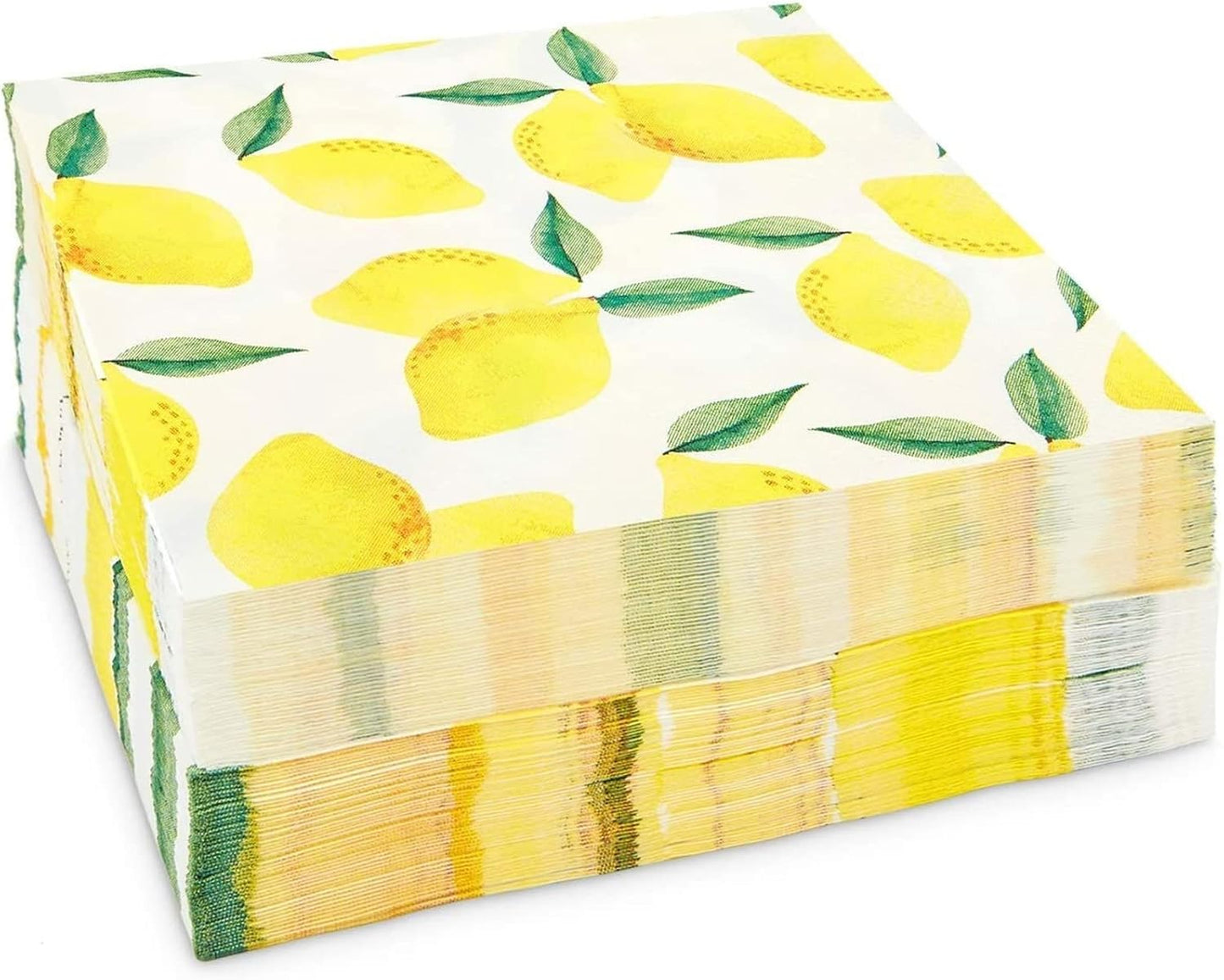 Lemon Cocktail Napkins - 100 Pack 5 x 5 Inch Folded, Yellow, 2-Ply - Disposable Beverage Napkins for Lemonade Party & Summer Cocktail Events