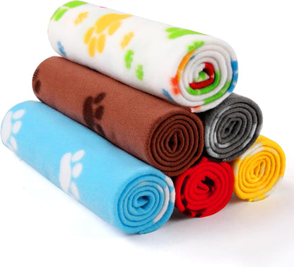 Fleece Dog Blankets 6-Pack, Soft Stretchy for Small Medium Puppy | Keeps pets warm and cozy; 6-pack set for small, medium large; for couch, bed, rescue, adoption
