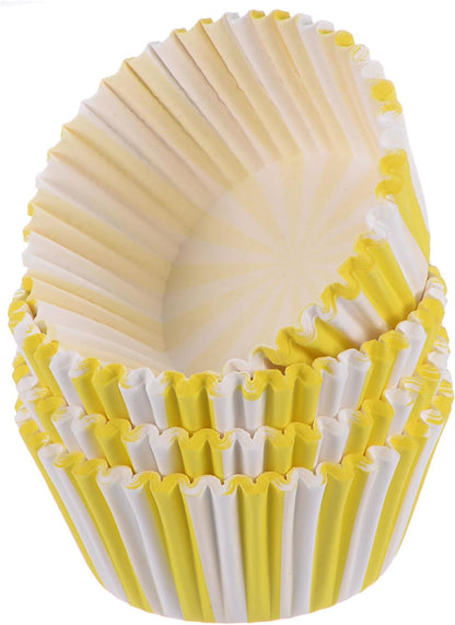 100 Count Cupcake Liners Yellow Stripe Cupcake Cups Standard Size Muffins Liners Papers Baking Cups Wrappers Greaseproof for Party Wedding Birthday