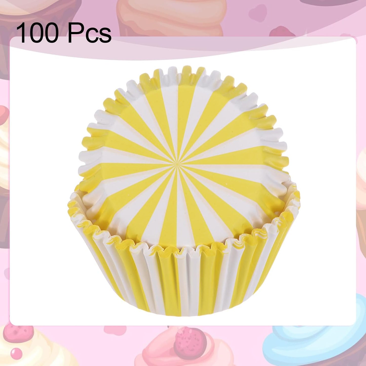 100 Count Cupcake Liners Yellow Stripe Cupcake Cups Standard Size Muffins Liners Papers Baking Cups Wrappers Greaseproof for Party Wedding Birthday