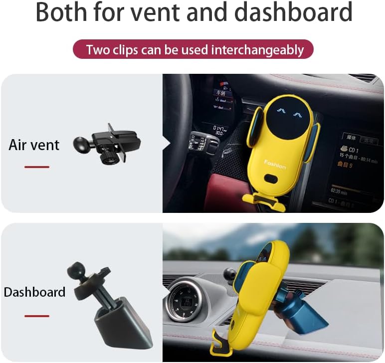 Wireless Car Charger Mount, Cute Car Phone Holder, Automatic Clamping Yellow