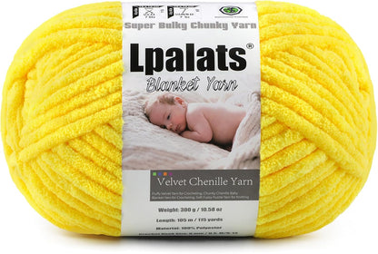 Baby Blanket Chenille Yarn for Crocheting, Yellow Super Bulky Chunky Yarn | 1 Pack of 114.8 Yds/10.58 Oz Plush Fluffy Velvet Yarn for Crochet, Soft Thick Yarn for Hand Knitting Cozy Blankets, Amigurumi