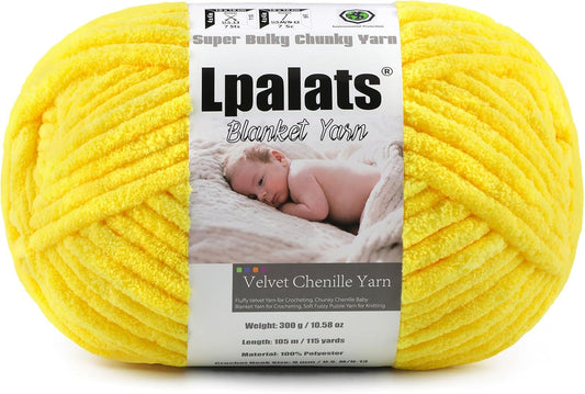 Baby Blanket Chenille Yarn for Crocheting, Yellow Super Bulky Chunky Yarn | 1 Pack of 114.8 Yds/10.58 Oz Plush Fluffy Velvet Yarn for Crochet, Soft Thick Yarn for Hand Knitting Cozy Blankets, Amigurumi