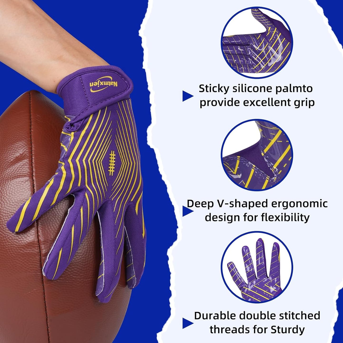 Youth Football Gloves Kids Sticky Receiver Gloves Grip Football Glove for Boys and Girls